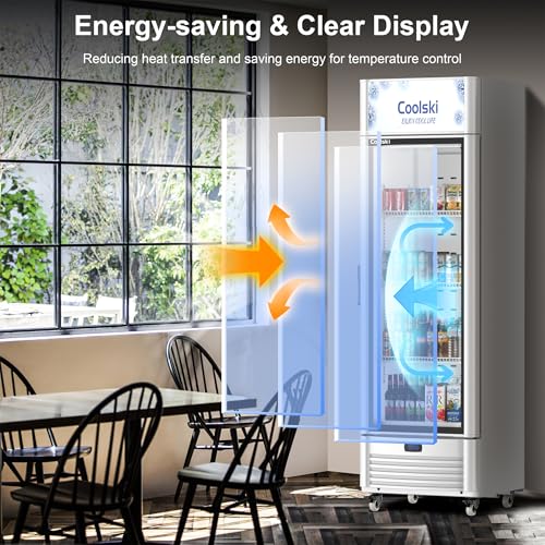 Image of Coolski 6.5 Cu.ft. Beverage Refrigerator and Cooler Commercial Glass Door Display Refrigerator with LED Lighting and Adjustable Shelves, Beverage Display Cooler for Drink, Soda, Beer