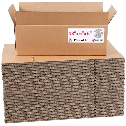 Image of Long Cardboard Boxes 18 inchL x 6 inchW x 6 inchH (Pack of 40) - USA-Made Packing Boxes for Moving, Shipping, or Storage - USPS, UPS, FedEx Approved - Professional Packing Supplies for Moving