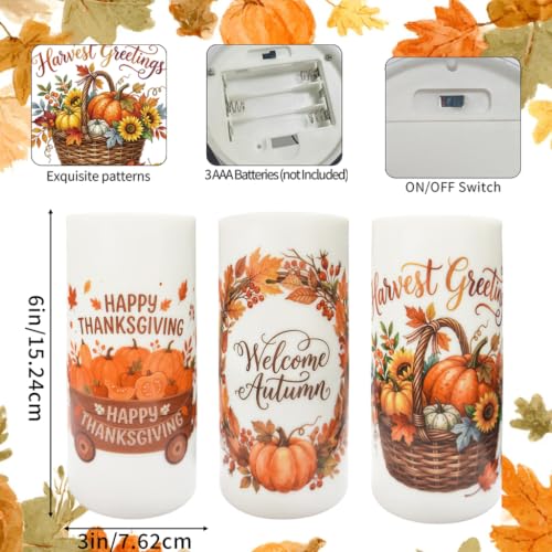 Image of 3PCS Orange Pumpkin Flameless Pillar Candle Battery Operated | Maple Leaf LED Candles with Timer Remote for Fall,Harves, Autumn,Thanksgiving