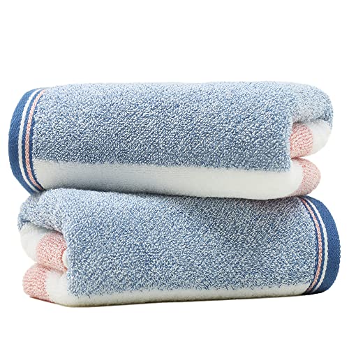 sense gnosis Hand Towel Set of 2 Terry 100% Cotton Soft Pink & Blue Striped Pattern Ultra Absorbent Lightweight Bathroom Hand Towels 13 x 29 Inch
