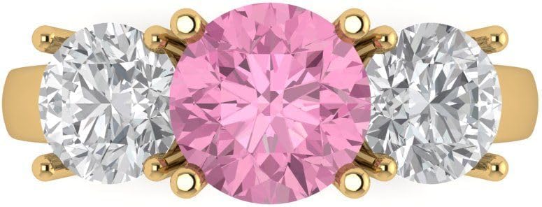 Clara Pucci 2.5cttw VVS Pink Cubic Zirconia Round Cut Bridal Promise Ring for Women in 14K White Gold - Three-Stone Solid Gold (7.5mm)