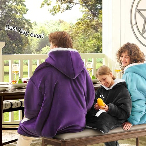 JOYWOO Black Kids Wearable Blanket Hoodie,Oversized Cat Lovers Hoodie Blanket for Kids & Teens,Birthday Gifts for Girl Boys,Warm Cozy Fuzzy Sherpa Fleece Sweatshirt Blanket with Giant Pocket Gifts