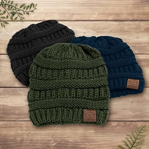 Baby Beanie Winter Hats - 3-Pack Soft Knitted Baby Hat Mittens for Boys, Girls - Infant Baby Boy, Girl Winter Hat - Cute Baby Beanies Winter Knit Cap - 3 to 36 Months