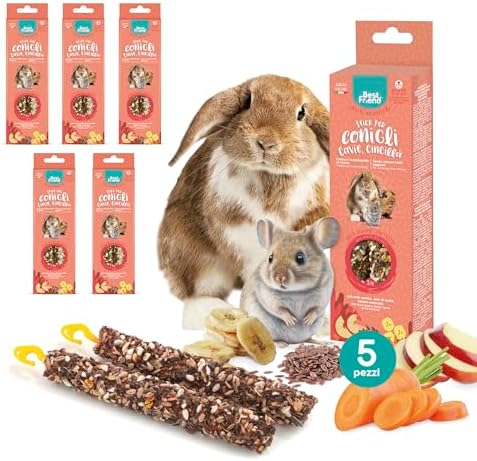 Best Friend - Baked Natural Snacks for Rabbits, Guinea Pigs and Chinchillas. Tasty Sticks and Rich in Vitamins with Birch Wood for Healthy Teeth | Fruits, 5 Pack x 115g