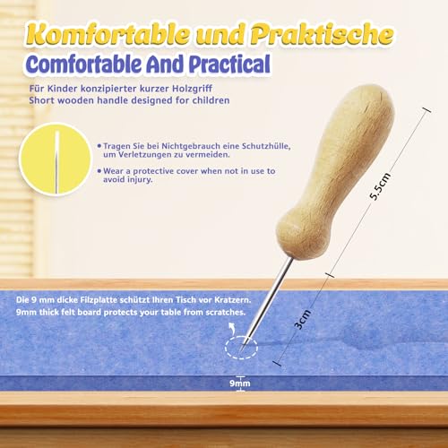 Fettwal Prickelnadel Set Kinder, Prickelset Stickbilder Sticken für Kinder ab 3, mit 2 Prickelnadel 2 Prickelfilz 10 Stickbilder, Verwendung unter Aufsicht der Eltern (Tierthema)