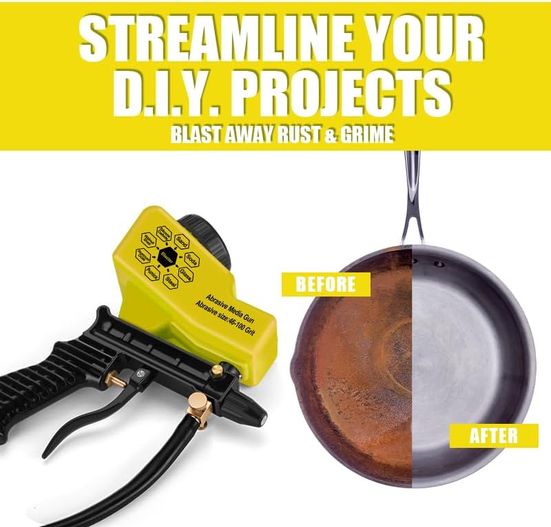 Light-Duty Air Sandblaster Gun Kit with Siphon & Gravity Feed, Ceramic Nozzle | Metal Body, for Small Project Surface Prep, Paint & Rust Removal, Metal/Wood/Glass Etching, Requires Air Compressor