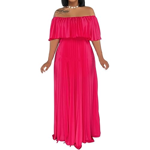 IyMoo Womens Sexy Chiffon Sundress Off Shoulder Ombre Tie Dye Pleated Skirts Long Boho Beach Maxi Dress