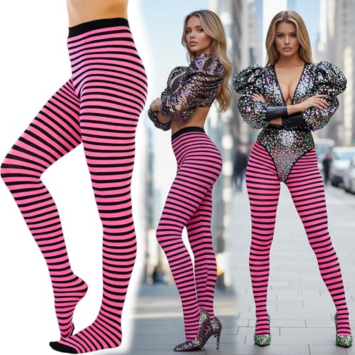 Image of ToBeInStyle Women's Thin Horizontal Stripe Opaque Tights Pantyhose - Regular or Plus