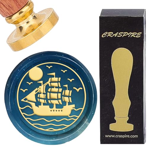 CRASPIRE Timbro Sigillo di Cera per Nave Barca A Vela Mare 25mm Timbri per Ceralacca Vintage Testa Rimovibile in Ottone con Manico in Legno per Matrimoni Natale Capodanno Buste Inviti Confezione