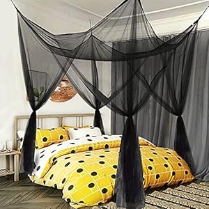 Mesh Bed Canopy, Four Corner Canopy, Bed Frame Queen Canopy Bed Tents for Girls, Bed Curtain for Toddler Bed, King Twin Size Bed Canopy Decor for Adults Bed, Kids Bed, Screen Netting Curtains (Black)