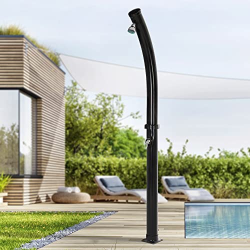 ML-Design Douche Solaire de Jardin 20 L 222 cm Ronde avec Pommeau de Douche Circulaire Pivotant, Noir Courbé, Eau Chaude, jusqu'à 60°C sans Branchement Électrique, avec Raccord pour Tuyau d'Arrosage
