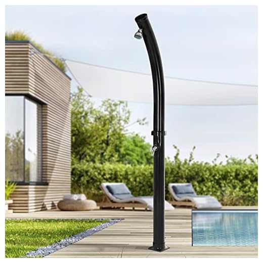Ml-Design Ducha Solar De Jardín Negro Curvado 20L 222Cm Agua Caliente Hasta 60°C Sin Electricidad Conexión Para Manguera Moderno Elegante Cabezal Ducha De Lluvia Ajustable Y Grifo Piscina Camping