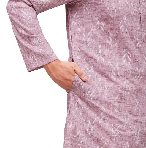 Image of Studio Shringaar Men's Cotton Blend Relaxed Fit Ikat Printed Knee Length Kurta