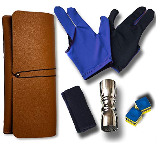 Tai ba cues Pool Stick Accessories Kit [ Shaper, Scuffer, Tip Pick 3 in one Tool + Shaft Slicker Cleaner Tool + 3 Fingers Show Gloves 2pcs + Chalk 2pcs ] Great for Your Billiard Cue Care