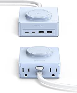 UGREEN Power Strip Surge Protector with 4 Power Outlets, 15w Wireless Charger, 20W PD3.0 USB C Fast Charging, 2 USB-C Ports, 2 USB A Ports, Desk Charging Station for Office, Conference, Home Use
