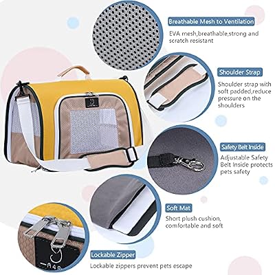 A 4 Pet Cat Carrier, Airline Approved Pet Carrier for Small Medium Cats Dogs Puppy with Safety Tether, Lightweight EVA Soft-Sided Bag, Anti-Collapse for Plane Car Train Vet