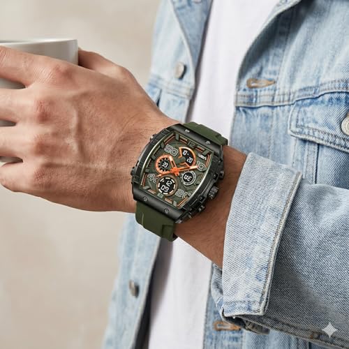 Image of V2A Impact-AXON 3103 Analog-Digital Watch for Men | Unique Tonneau Case & Multi-Layered Dial Design | Bold Fashion Performance Watch with 3 Time Zones, Countdown, 50M Water Resistance & Backlight