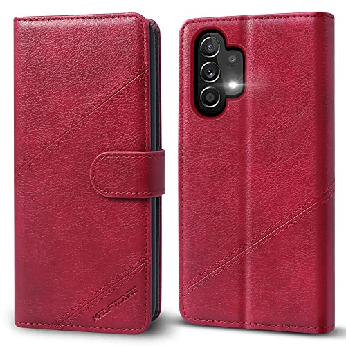 KRAFTCARE Handyhülle für Samsung Galaxy A13 4G/5G/A04S Hülle [Kartenfach] [Stand] Flip Case Leder Stoßfeste Schutzhülle Klapphülle für Samsung A04S/ A13 4G/5G Hülle Weinrot