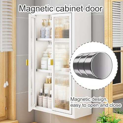 Botiquín de metal montado en la pared con puertas de cristal para baño, cocina, lavandería, sobre el inodoro, armario colgante para dormitorios, color blanco, 50 cm x 14 cm x 50 cm