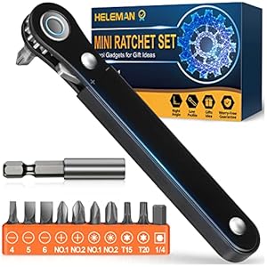 Right Angle Screwdriver Stocking Stuffers – Mini Ratcheting 90 Degree Offset Screwdriver Bit Set EDC Gear Pocket Screwdriver Low Profile Ratchet for Tight Space Sewing Machine Tool Gifts for Men Women