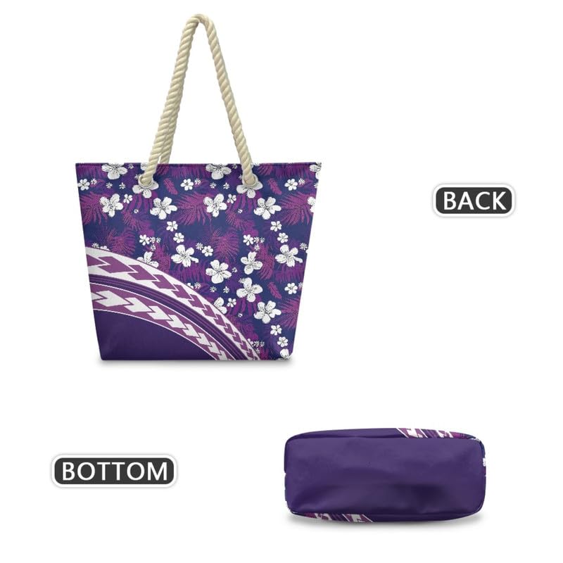 Tropical Flowers Travel Tote Bag for Women Shoulder Beach Bags, 14" X 5.7" X 14.5", Boho Hawaiian Tribal Large Tote Purse for Vacation Hobo Handbags3