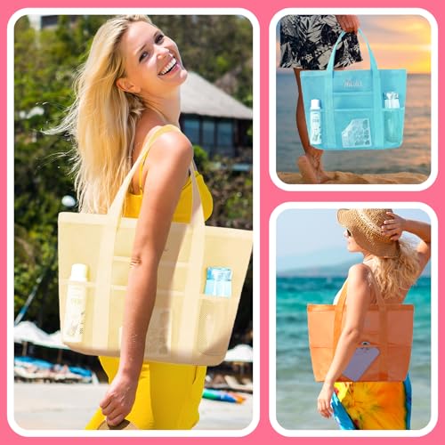 Colorful Beach Bag Large Tote Name Customized Mesh Bags for Women Ladies Gym Personalized customization Foldable Shoulder Bag for Pool Travel Vacation,Multifunctional multi-pocket storage2