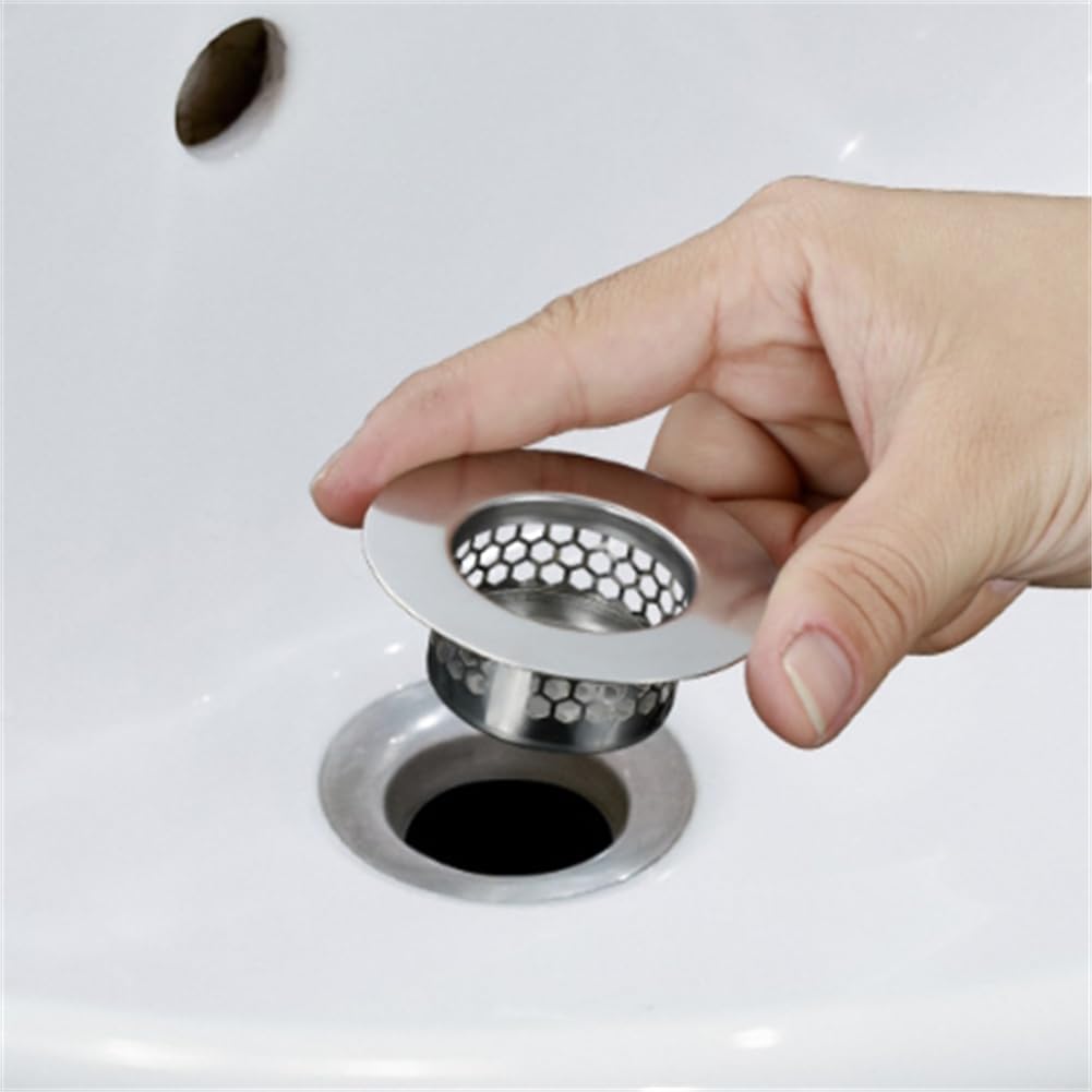 Colador de fregadero de baño (paquete de 2), cubierta de drenaje de bañera, colador de drenaje para lavabo, colador de pelo para lavabo, lavabo de RV, filtro de drenaje de acero inoxidable 3
