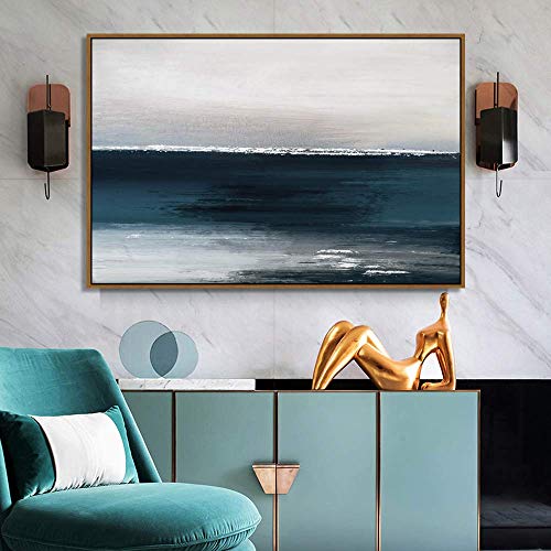 SIGNWIN Framed Canvas Wall Art Blue Ocean Print Abstract Brushstroke Canvas Prints Home Artwork Decoration for Living Room,Bedroom - 24x36 inches - Thumbnail 2