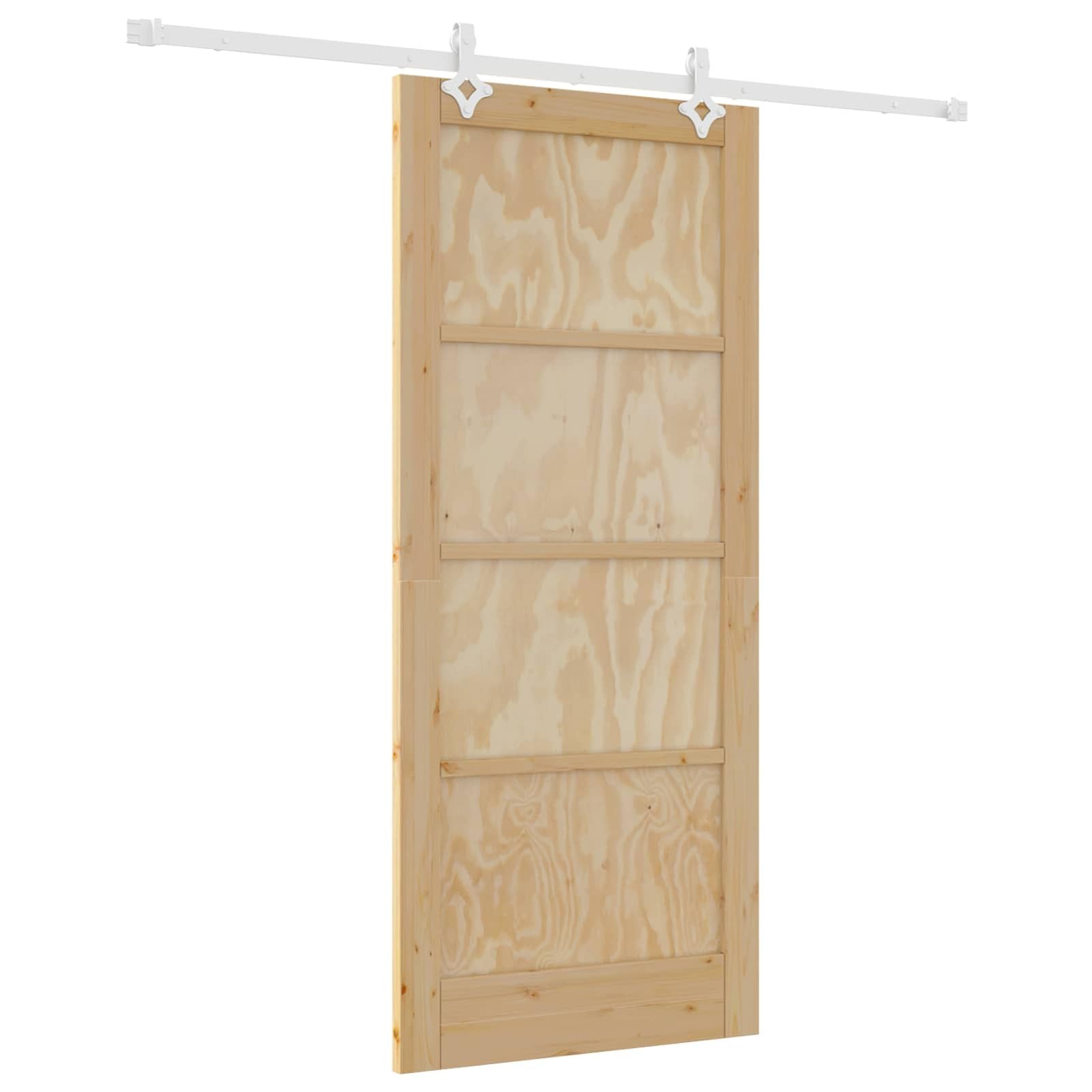 Schiebetür aus massivem Kiefernholz, 86 x 198,5 cm, platzsparendes Design, mit oberer Laufschiene, für Innenräume, natürliche und weiße Optik