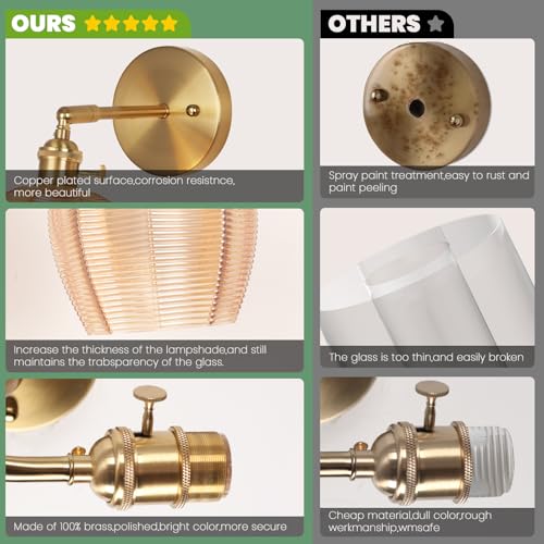 Image of Battery Operated Wall Sconce, Vintage Wall Sconce with RGB Color Changing Dimmable, Battery Wall Light with Remote,Wireless Wall Sconces, for Bedroom,Living Room, Hallway (Striped Amber)