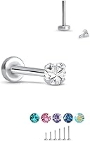 Vista 2 de 14K White Gold Labret Nose Ring Stud Surgical Steel Screw Post 3mm CZ 18G