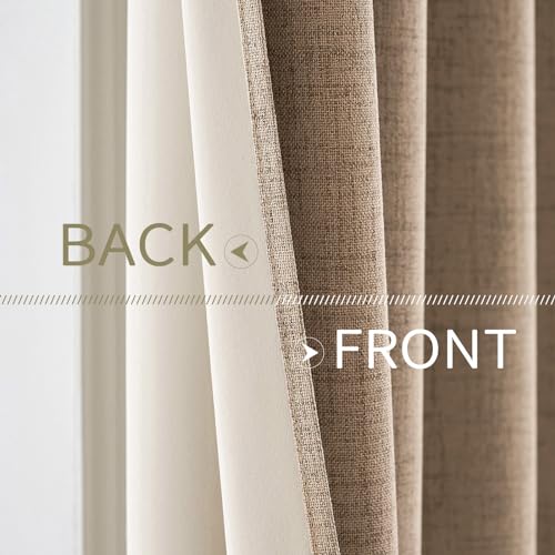 Image of MIULEE 100% Blackout Linen Textured Curtains for Bedroom Solid Thermal Insulated Copper Brown Grommet Room Darkening Curtains & Drapes Luxury Decor for Living Room 62 x 84 Inch (2 Panels)