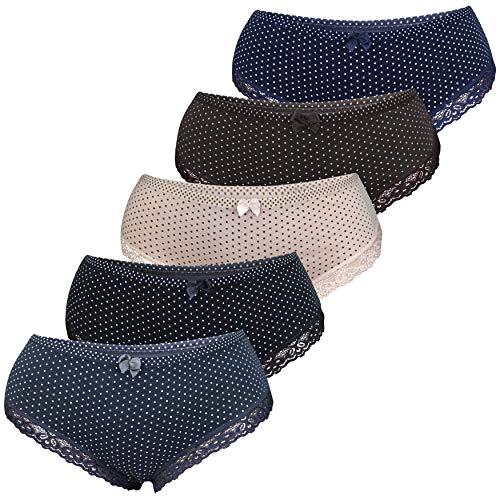 PiriModa Braguitas con Encaje para Mujer - Tiro Alto - Algodón - Modelo 4 - Pack de 5-40