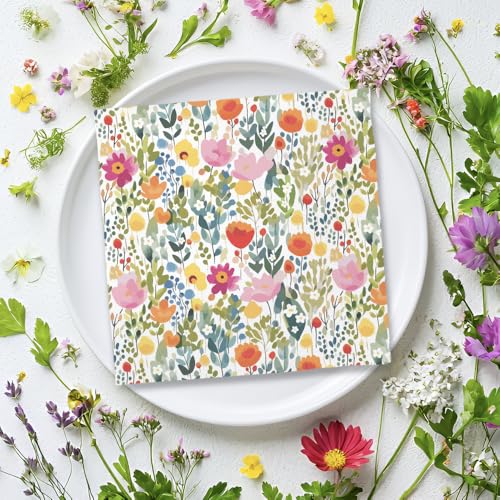 Braun & Company Servietten 33x33 cm 20 Stück 3-lagig | Blumenmotiv Wiesenmotiv Wildblumen | romantische Sommerwiese, Blumenwiese & Servietten Blumen und Wiese (1211-26022)