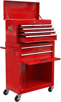 KAFELE Red Large Capacity Rolling Tool Box, Including 8 Drawers, with Lock/Hook/Push Handle