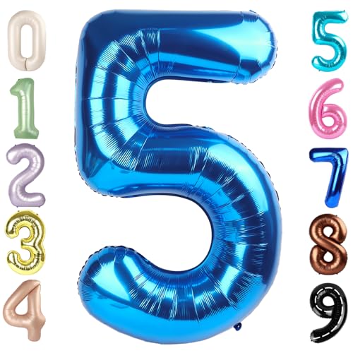 Image of 5 Balloon Numbers Birthday Decorations, 40In Dark Blue Balloons for Party | Eye-catching Appearance, Perfect Decorative Centerpieces, Convenient Self-sealing Structure, Widely for Various Occasions