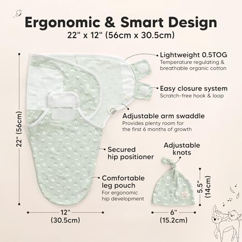Image of 3pk Organic Swaddles for Newborns Girls, Boys & Hats (Leafy, 0-3M) | Soft Cotton Baby Sleep Sacks 0-3 Months, Breathable Baby Hats and Swaddles 0-3 Months, Newborn Essentials Must Haves