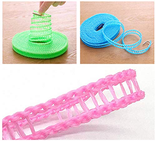 Durreus Windproof Non-Slip Clothes Line Rope With Hooks Indoor Outdoor Portable Laundry Drying Travel Camping Clothesline 16.4Ft/5M,Random Color Pack 2 #TOP1
