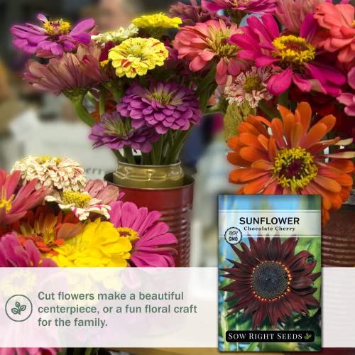 Sow Right Seeds - Chocolate Cherry Sunflower Seeds For Planting - Non-Gmo Heirloom Packet With Instructions To Plant A Home Vegetable Garden #TOP4