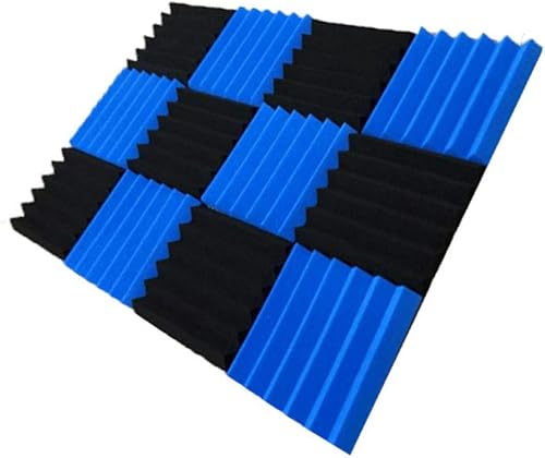 Miniatura 2 de HWLIYUTAI Paquete de 48 paneles de espuma acústica negra y azul de 2 x 12 x 12 pulgadas, insonorizantes, de espuma de estudio, incombustible, de