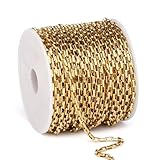 33 Feet Gold Rolo Box Chain Bulk, 2mm 18K Gold PVD Plated 304 Stainless Steel Square Link Cable Chains Roll Spool for Jewelry Making DIY Craft