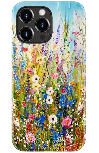 Image of Goodon for iPhone 13 Pro Max Case Cute - Wireless Charging Compatible - Dual-Layer Hard Shell + Silicone Cover - Protective Phone Case with Trendy Designs for Women - Wildflowers Painting