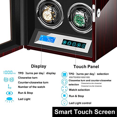 JQUEEN Watch Winder For 4 Automatic Watches, Piano Finish