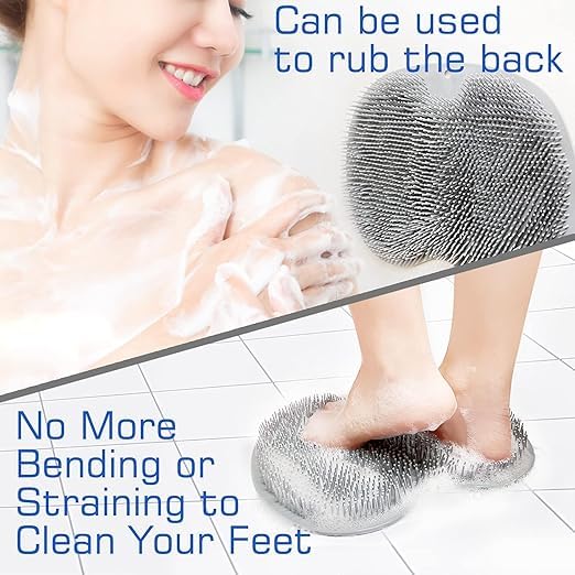 Image of VELVERI 2PACK Shower Foot & Back Scrubber Mat with Suction Cups - Wall-Mounted Silicone Exfoliating Foot Brush & Back Washer for Dead Skin Removal - Bath Massage Cushion Pad for Men & Women
