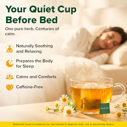 Image of VAHDAM Pure Chamomile | 100% Chamomile Flowers | Naturally Soothing & Relaxing | Bedtime Herbal Infusion | Caffeine Free | Non-Bitter | 25 Tea Bags