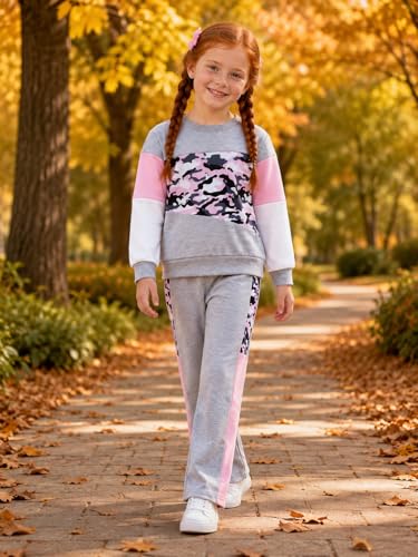 Image of Toddler Girls 2 Piece Cute Outfits, Crewneck Sweatshirt with Jogger Pants Kids Clothing Set for Fall Winter