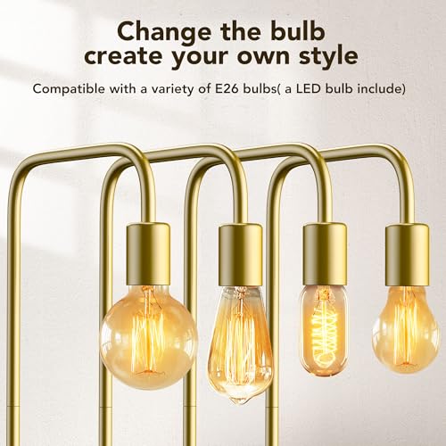 QiMH Candeeiro de chão industrial com lâmpada, metal alto moderno escovado dourado led lâmpada de sa