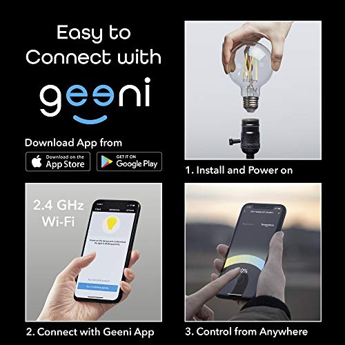 Geeni Lux Edison G25 Wifi Led Smart Bulb, 2700K - 6500K 8W, E26 Base, Dimmable, Tunable White Light, Compatible With Amazon Alexa & Google Home - No Hub Required- 2 Pack #TOP7
