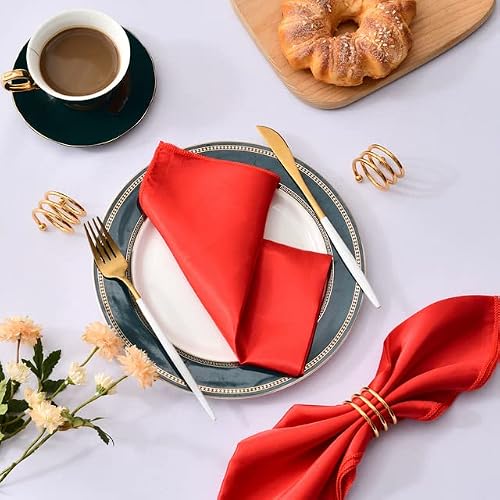 Silky Satin Cloth Napkins, 12PC Satin Hemstitched Square Dinner Napkins 17x17In(Orange)