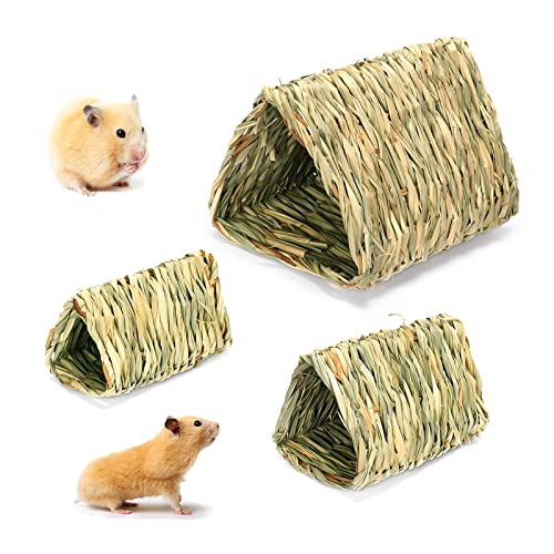 LUDAKE Natural Straw Hamsters Cage Tunnel House Pet Straw Nest Grass Bed Cage for Hamsters Hedgehogs Mouse Guinea-pigs - Image 2